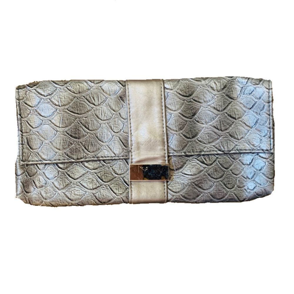Redken NY Shiny Metallic Silver Gray Crocodile Textured Small 10 inch Clutch